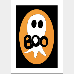 Cute Halloween ghost cartoon with BOO text Posters and Art